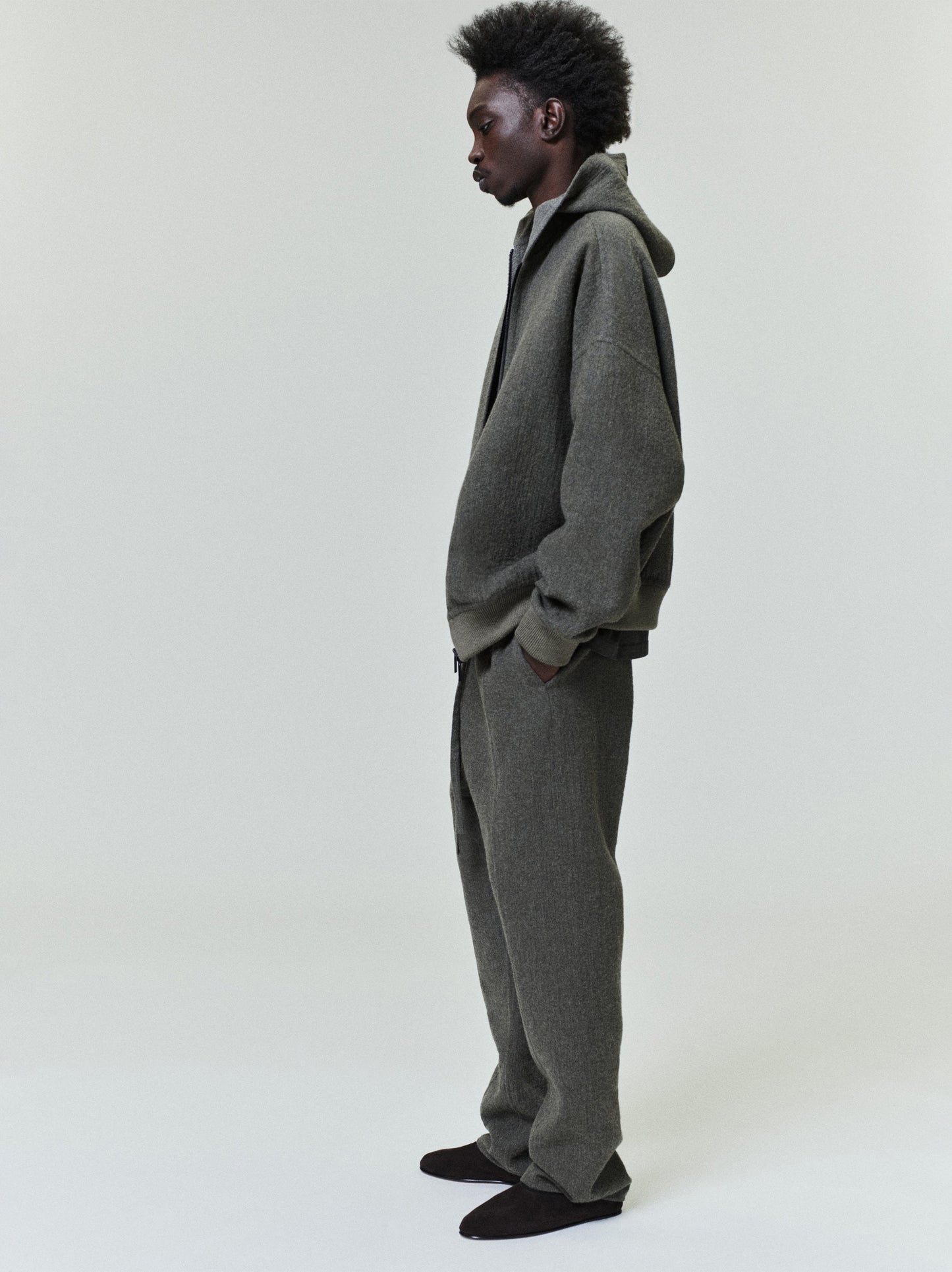 Textured Wool Zip Up Hoodie