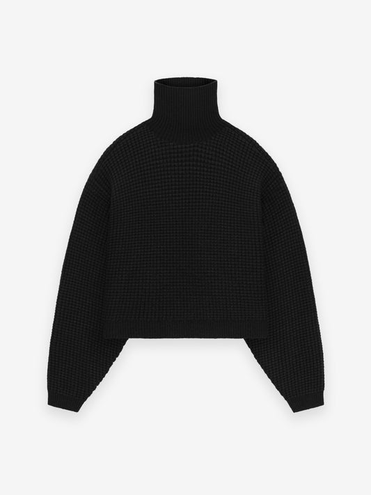 Womens Heavy Waffle Cropped Turtleneck